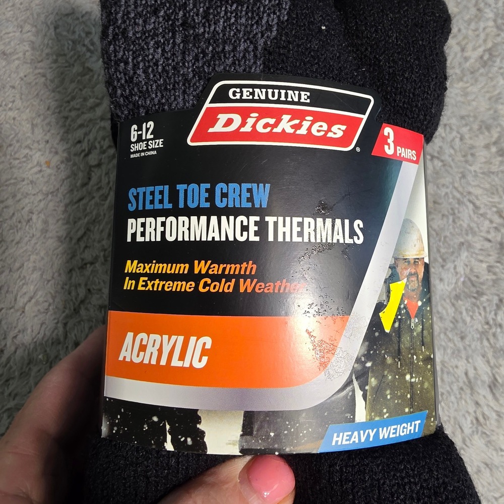 Dickies Thermal Socks Black 3pk Steel Toe Crew Heavyweight Mens 6-12 New